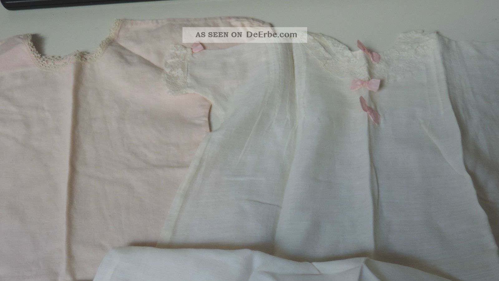 Puppenkleidung,  Kleid,  Batist,  Weiss,  Valencienspitze,  Unterkleid Rosa,  Um1900 Original, gefertigt vor 1970 Bild
