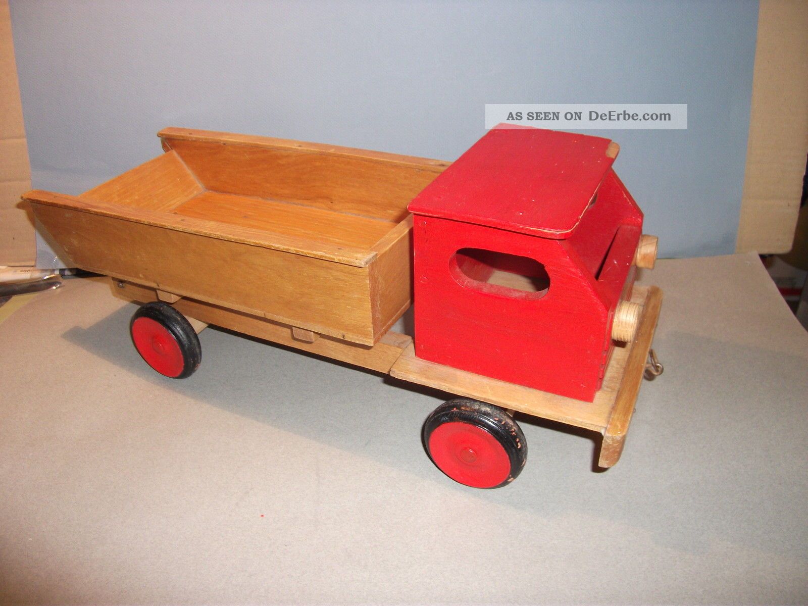 Großer,  Alter Lkw Aus Holz,  Kipper,  Holz - Laster,  Truck Aus Holz Und 1 Anhänger Holzspielzeug Bild