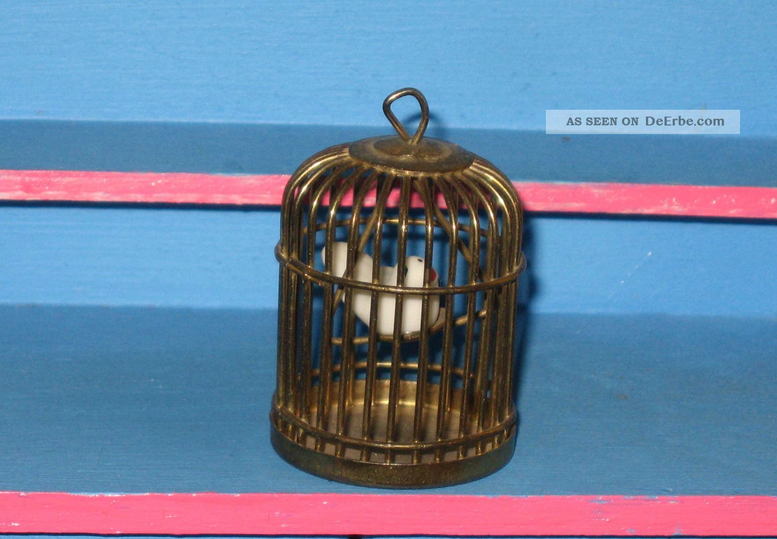 Messing Miniatur Vogelkäfig Mit Vöglein Puppenhaus Puppenstube Möbel Setzkasten Original, gefertigt vor 1970 Bild