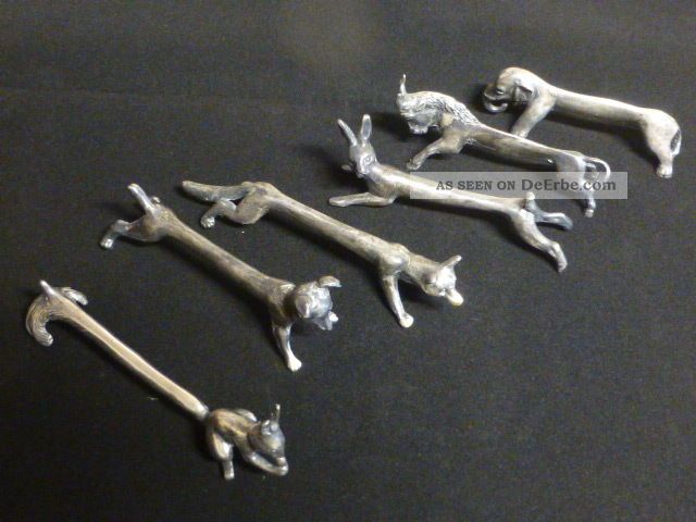 6 Besteckablagen Messerbank Metall,  Gewicht 401 G,  Tiermotive,  Jugendstil Metallobjekte Bild