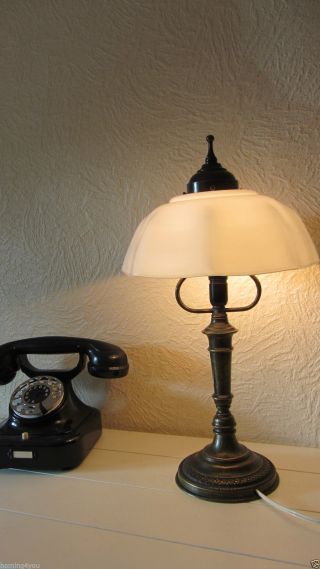 Jugendstil Tisch Lampe Bürolampe Schreibtisch Berlin Bronze/messing Opalglas Bild