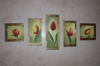 Bild Leinwand Handgemalt,  5 Bilder Tulpen Bild
