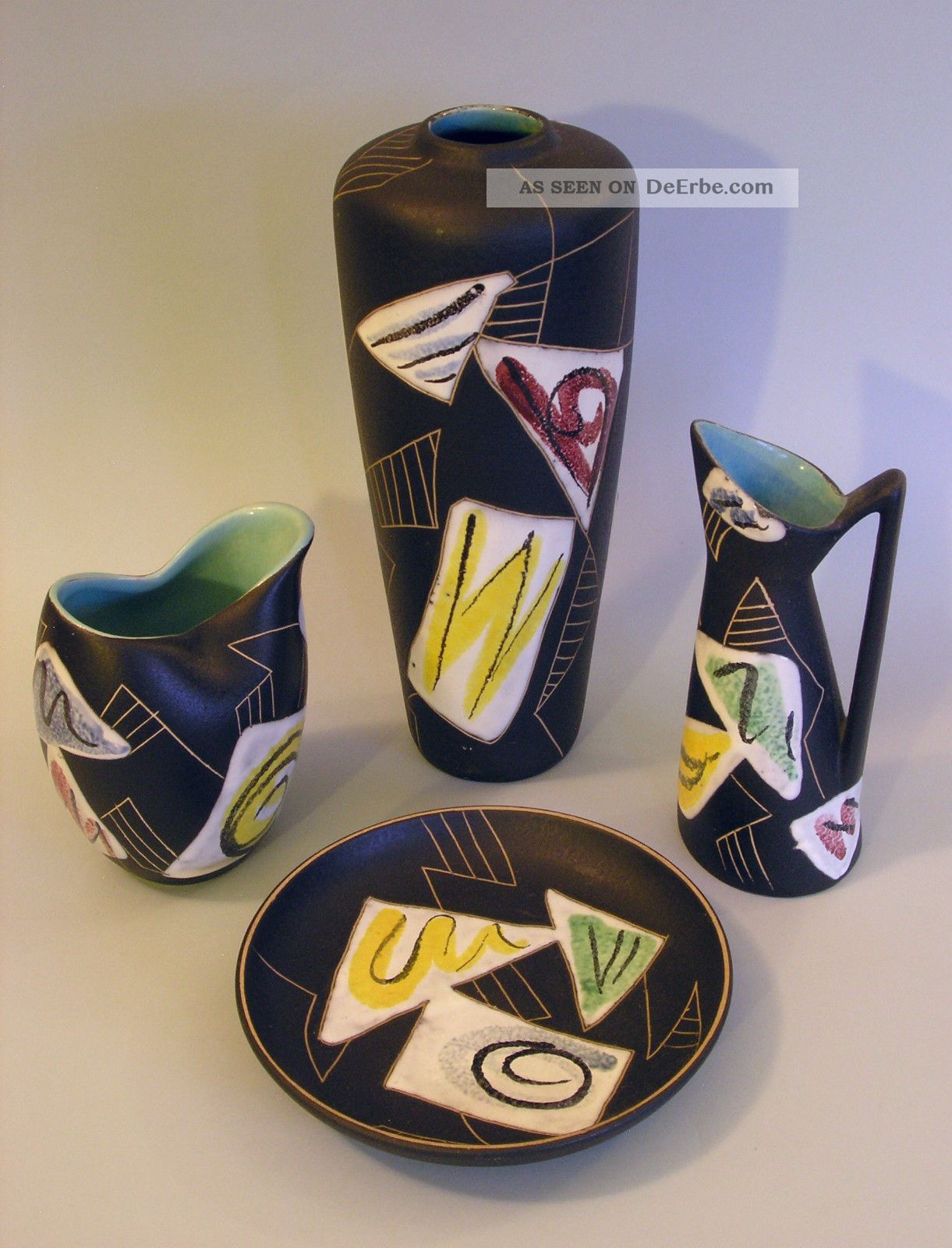 Ruscha Keramik Sammlung 4 Objekte Dekor Marocco (3x Vase,  1x Teller) 50er Jahre 1950-1959 Bild
