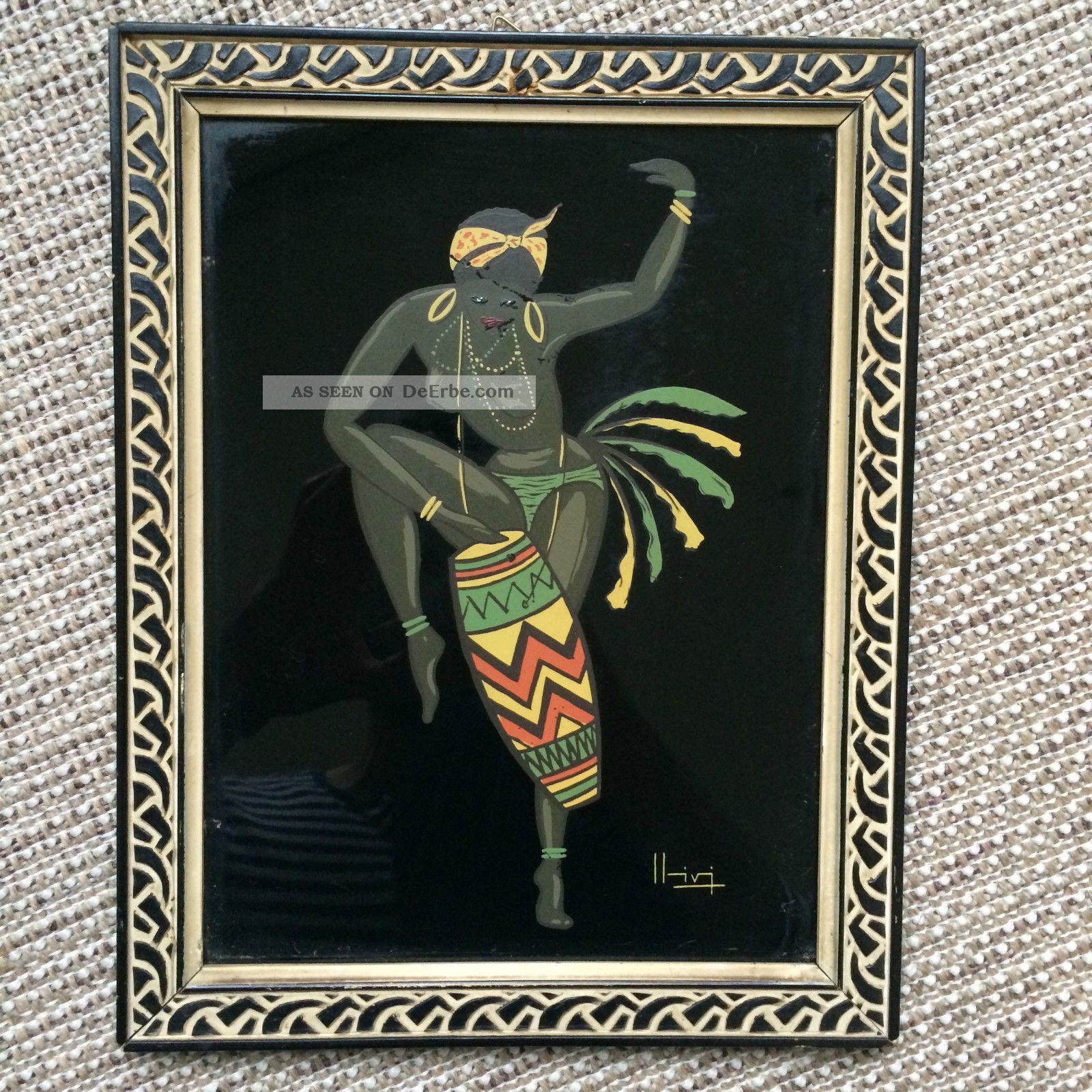 50er Jahre - Afrikaner Auf Glas Gemalt - 27 X 21 Cm 1950-1959 Bild