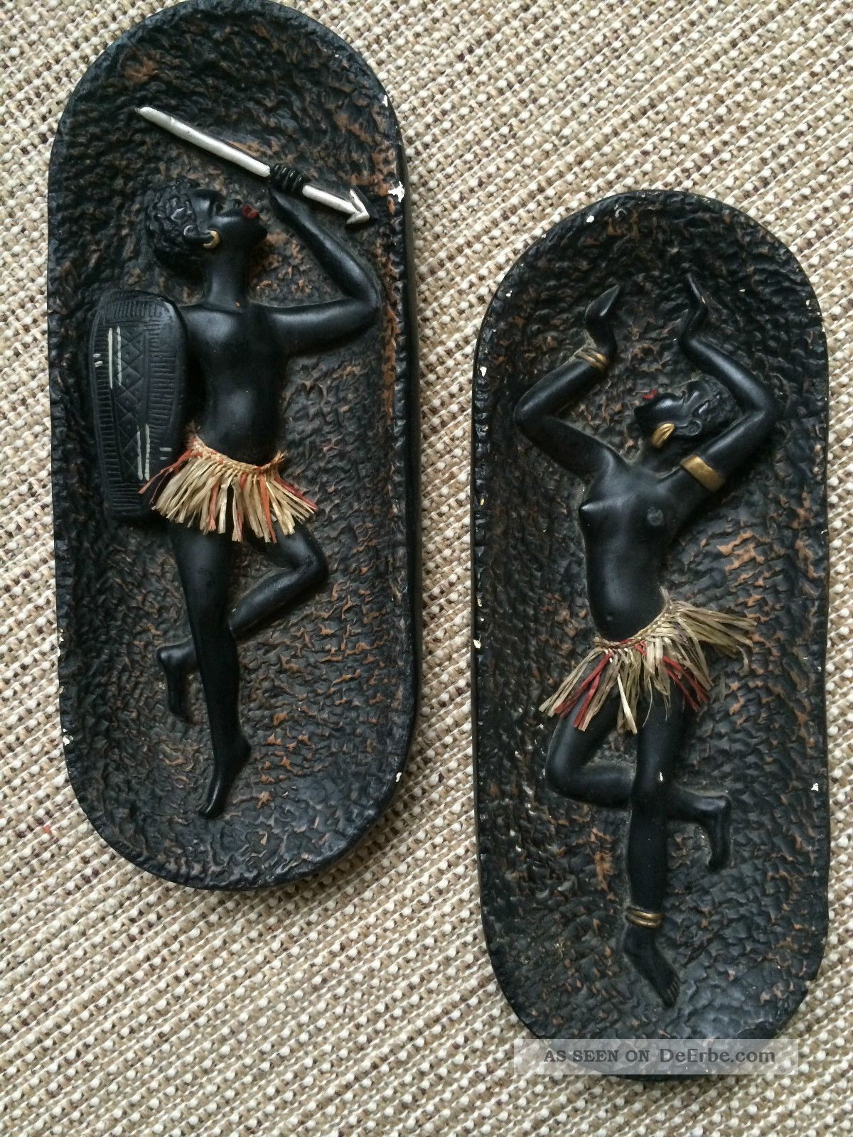 50er Jahre - Paar Afrikaner Wandfigur - 28 Cm 1 1950-1959 Bild