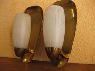 2x Wandlampe Tütenlampe Lampe Alt 50er Messing Design Nierentisch Ära Rockabilly Bild