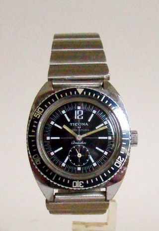 Ticona Handaufzug Kl.  Sek.  Vintage Divers Style Watch Space Age 60er Rare Bild