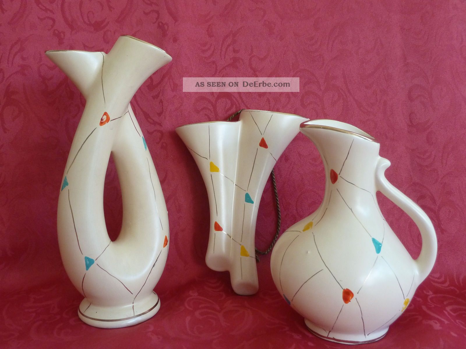 50er Jahre Bay Keramik 3 Teilig Vasen Schönes Design & Stil 1950-1959 Bild