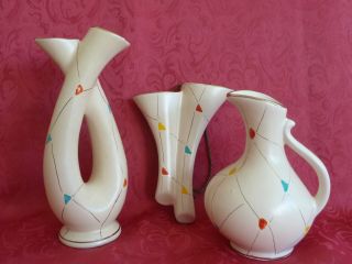 50er Jahre Bay Keramik 3 Teilig Vasen Schönes Design & Stil Bild
