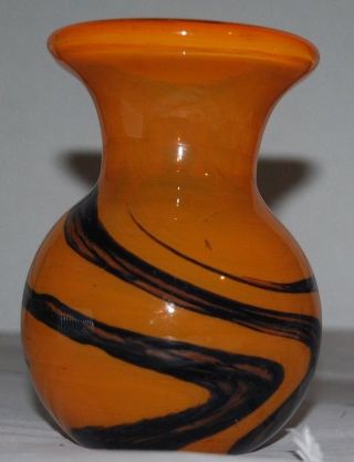 Kleine Murano Vase Überfangglas Orange Schwarz Ca.  780 Gramm Schwer Bild