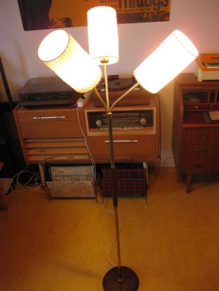 Seltene Tütenlampe Stehlampe 3 - Flammig Messing Ständer 50er / 60er Bild