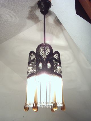 Originale Jugendstillampe,  Jugendstil Lampe Mit Glasstäbchenbehang,  Deckenlampe Bild