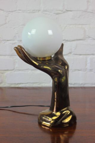 Vintage 70er - Jahre Keramik Lampe Handlampe Handform Mit Glaskugel Bild