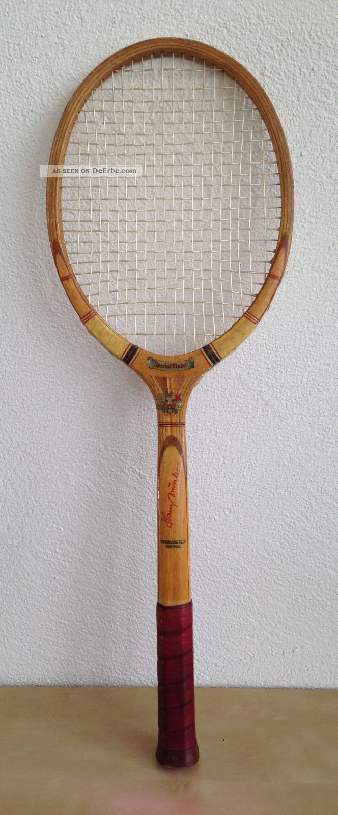 Antiker Tennisschläger Signatur Hans Nüsslein,  Heinrich Hammer,  Tournament Holz 1950-1959 Bild