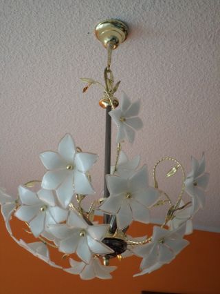 Deckenlampe Pendel Leuchte Metall Glas Lüster Blüten Lampe Blumen 3 Flammig Top Bild