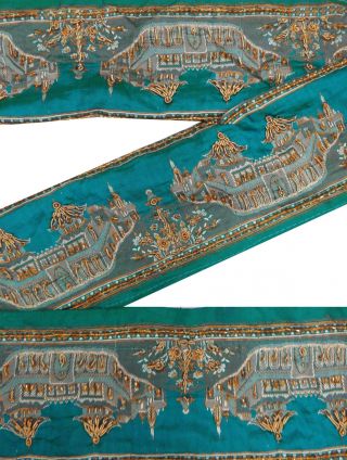 Vintage India Sari Border 1yd Lace Trim Weaving Craft Ribbon Blue Sewing Deco Bild