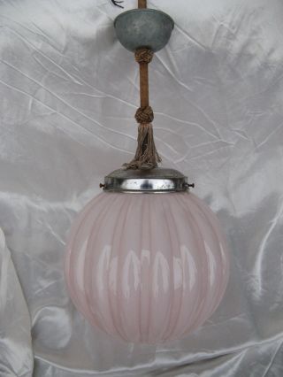 Jugendstil Art Deco HÄngeleuchte Deckenlampe 60 Cm WunderschÖne Rosa Glas Kugel Bild