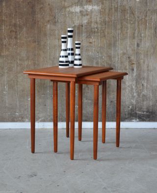 60er Teak Satztische Beistelltisch Danish Design 60s Nesting Tables Sofa Table Bild