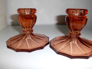2 Kerzenständer,  Rosalin Pressglas,  30er Jahre,  Vintage Bild