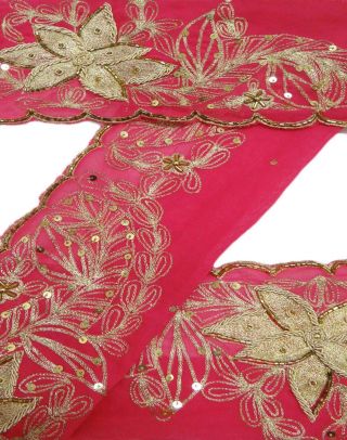 Vintage India Embroidered Sari Border Lace 1yd Ribbon Sewing Craft Magenta Trim Bild