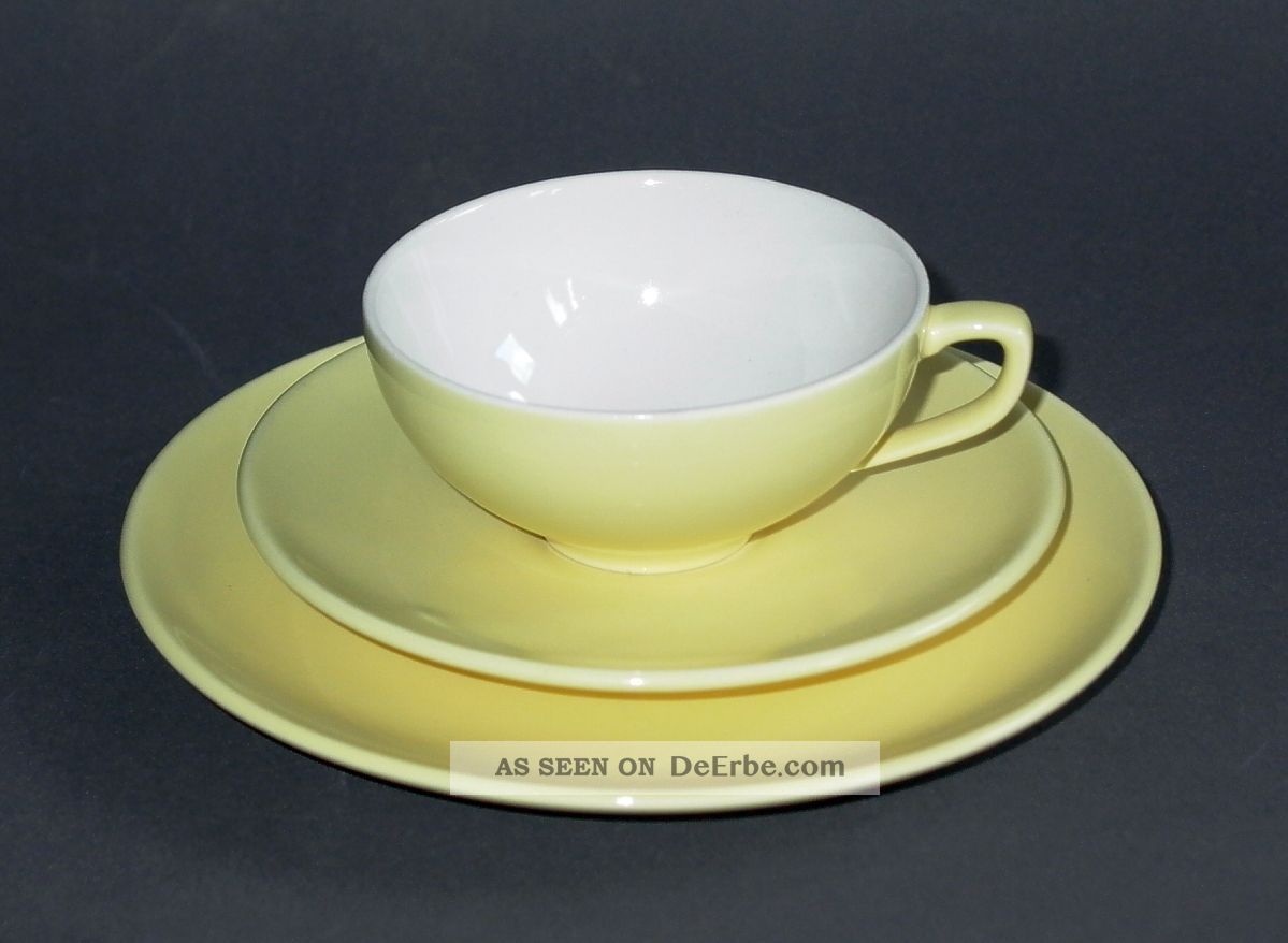 Um 1960: Melitta Minden Gedeck Tee Kaffee Gelb 3teil.  Tasse,  Untertasse,  Teller 1950-1959 Bild