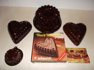 4 Stück Scheurich Backkeramik Backform Backen Kuchen Pudding Keramik 70er Bild