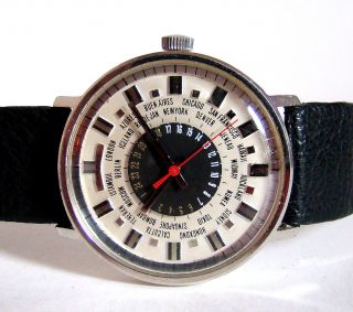 Anker S5 Gmt Weltzeituhr Markant Handaufzug Unisex World - Time Watch 70s Rare Bild