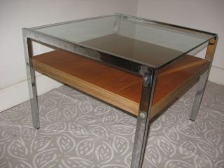 Couchtisch Coffee Table Teak Chrom Glas Mid - Century 60er 70er Zeitloses Design Bild