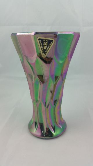 Lgw Leinauer Glas Bleikristall Pfauenauge Irisierend Vase 20,  5cm 1970er Bild