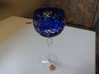 1 Weinrömer,  Blau,  Unbenutzt,  Traube,  Überfangglas,  Bleikristall,  Beyer Bild