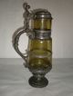 Jugendstil Glas Krug Schankkrug Um 1900 Weinkrug Mit Zinnmontur Engelskopf Putte Sammlerglas Bild 1