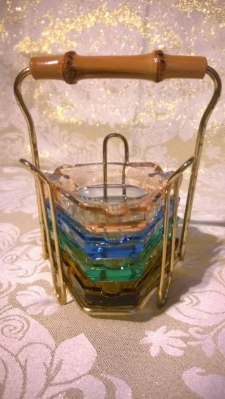 4 Glas Aschenbecher Stapelbar Mit Ständer 60 - 70er Jahre Verschiedene Farben Bild