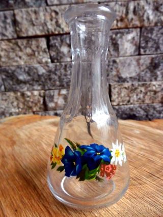 Kleine Glas Karaffe,  Parfümflakon Aus Klarglas,  Kleine Vase Mit Blumen Motiv Bild