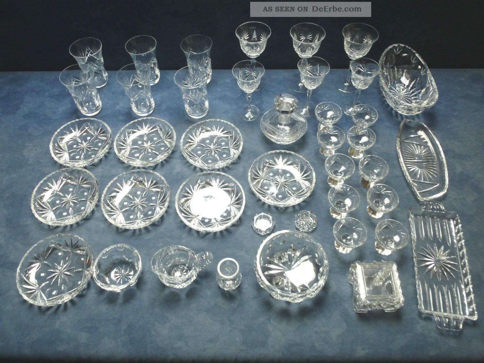 Konvolut 40 Teile Kristallglas Alt Schwer 10 Kg Sternenmuster Ca.  1960 Kristall Bild