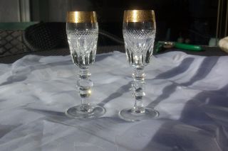2 Alte Schnapsgläser/likörgläser Gläser Glas Kristall Bleikristall Mit Goldrand Bild
