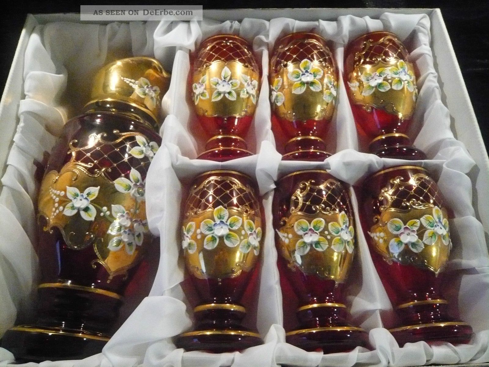 Bohemia Goldrubinglas - 6 Gläser,  Krug - Handarbeit Kristall Bild