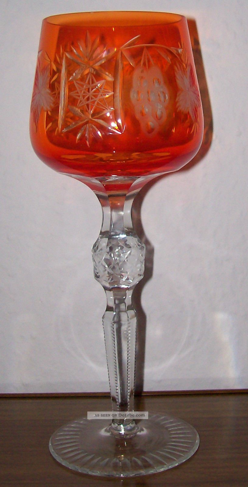 Alter Kristall Weinrömer Wein Glas Römer Orange 21 Cm Schöner Schliff Vintage Kristall Bild