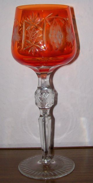 Alter Kristall Weinrömer Wein Glas Römer Orange 21 Cm Schöner Schliff Vintage Bild