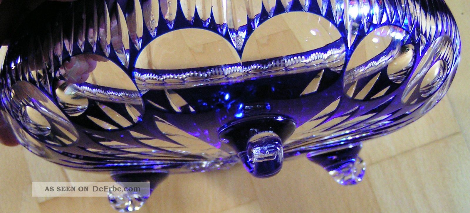 Bleikristall Schale Überfang Blau Glas Schale Mit Kleinen Füßen Dickes Glas