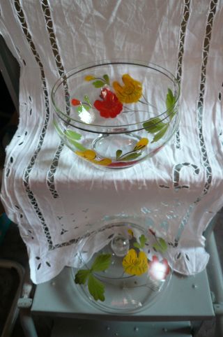 Wunderschöne Größere Uralte Glas - Deckeldose - Floral - Handbemalt - Vitrinenobfekt Bild
