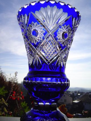 Kristall Bleikristallvase 21 Cm Vase Royalblau Amphore Geschliffen Art Deco Top Bild