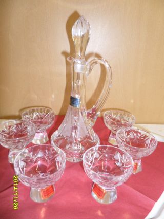 Schöne Kristal - Glas - Karaffe,  6 Passende Gläser,  Handgeschliffen,  Mundgeblasen Bild