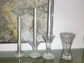 Bleikristall Kristall - 3 Kerzenständer 1 Vase - Elegante Tischdekoration - Fest Bild