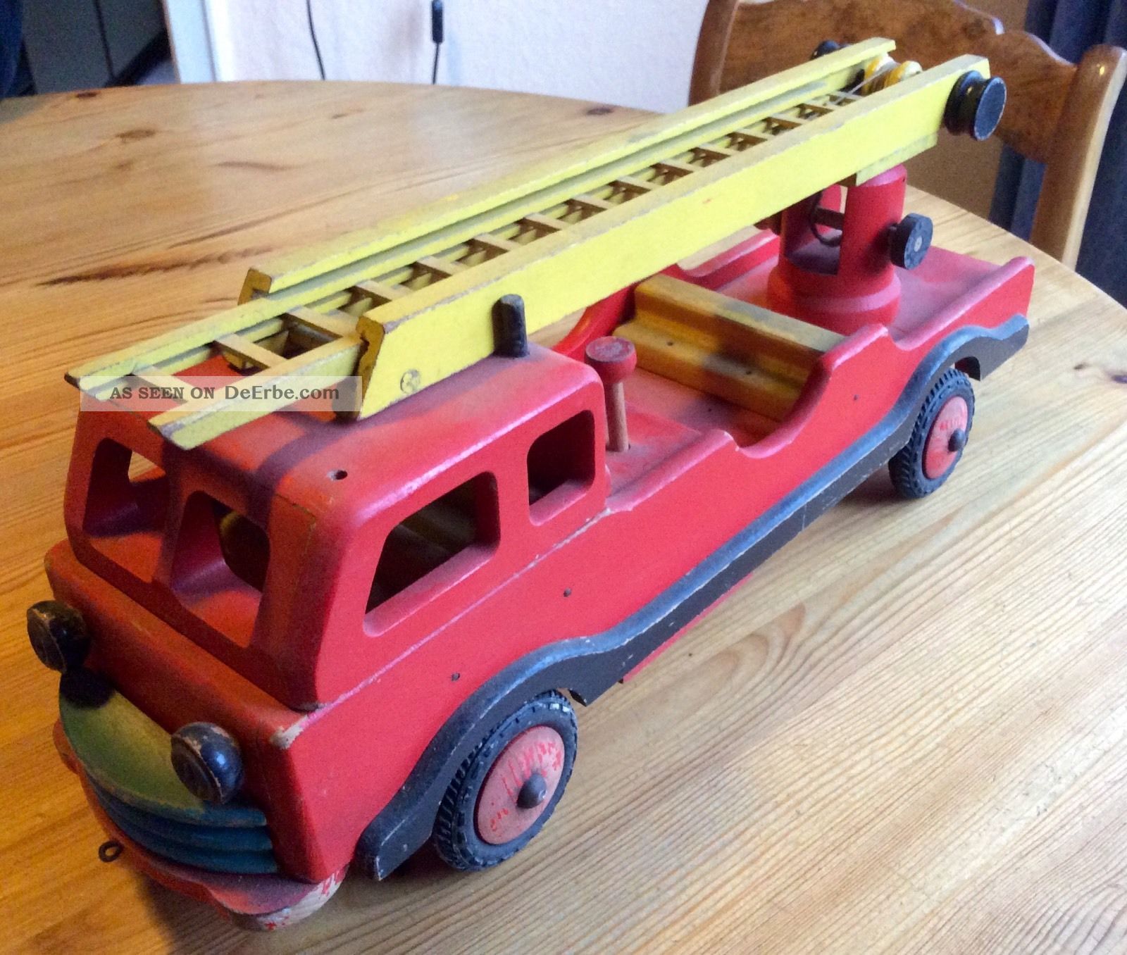 Rarität - Visso / Sonneberg Feuerwehr - Holzfahrzeug 42 Cm Länge Holzspielzeug Bild