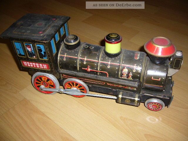 Lokomotive Blechspielzeug Westernlok Modern Toys Mt Lok Dachbodenfund 34 Cm Original, gefertigt 1945-1970 Bild