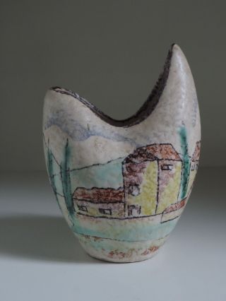 Vase,  Keramik,  50er Jahre,  Dekor Landschaft,  Höhe 13 Cm Bild