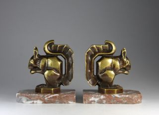 Max Le Verrier Bronze Buchstützen 1930 Art Deco Ecureuils Bookends Bild