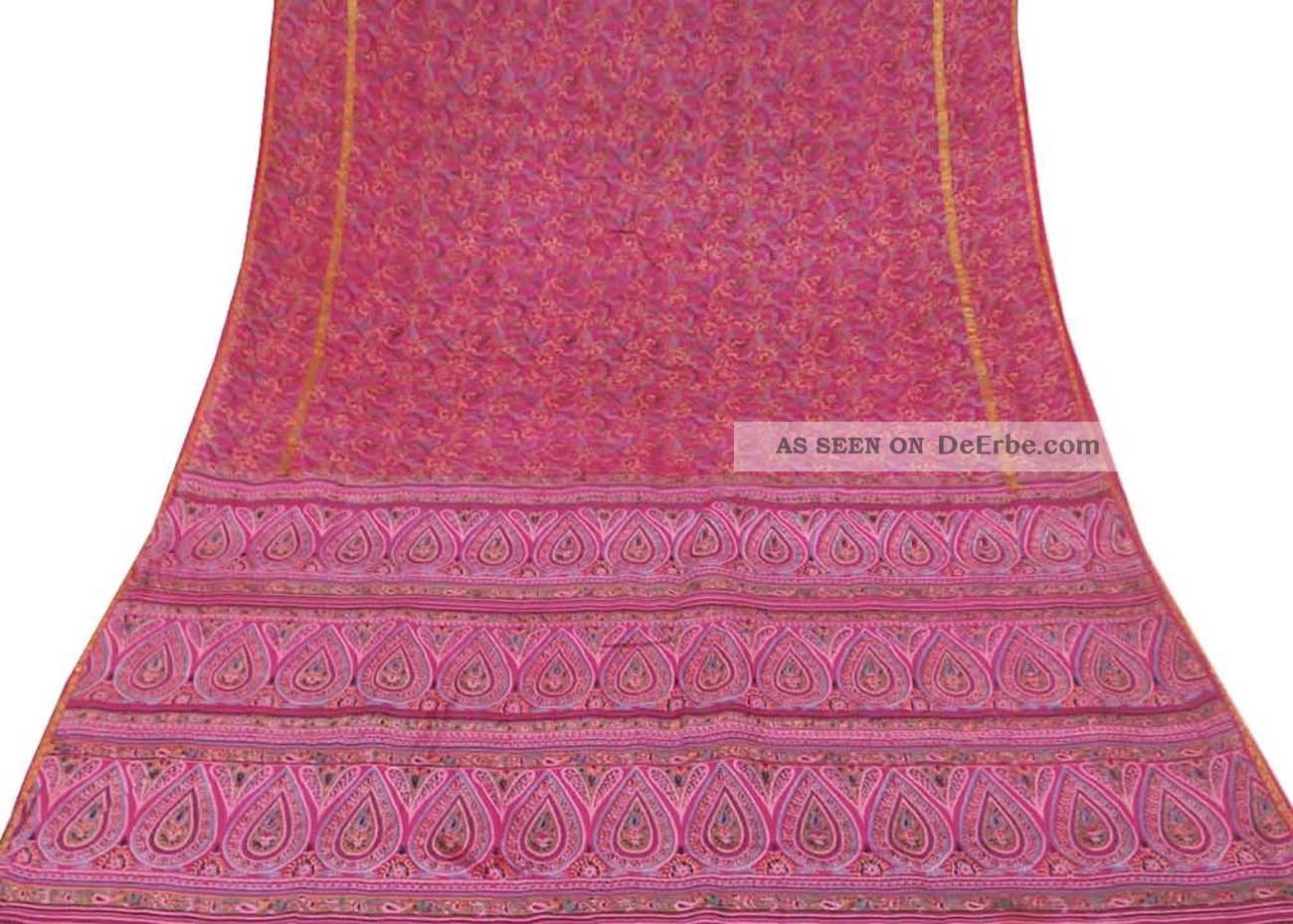 Vintage Indian Saree Pure Silk Printed Fabric Décor Craft Floral Magenta Sari Accessoires Bild