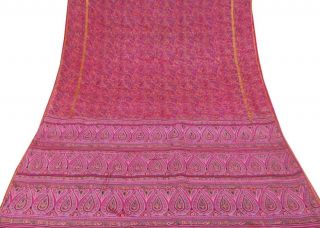 Vintage Indian Saree Pure Silk Printed Fabric Décor Craft Floral Magenta Sari Bild