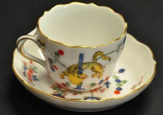 Meissen Mokkagedeck Mokkatasse - Alter Reicher Gelber Löwe - Bunt - Goldrand Bild